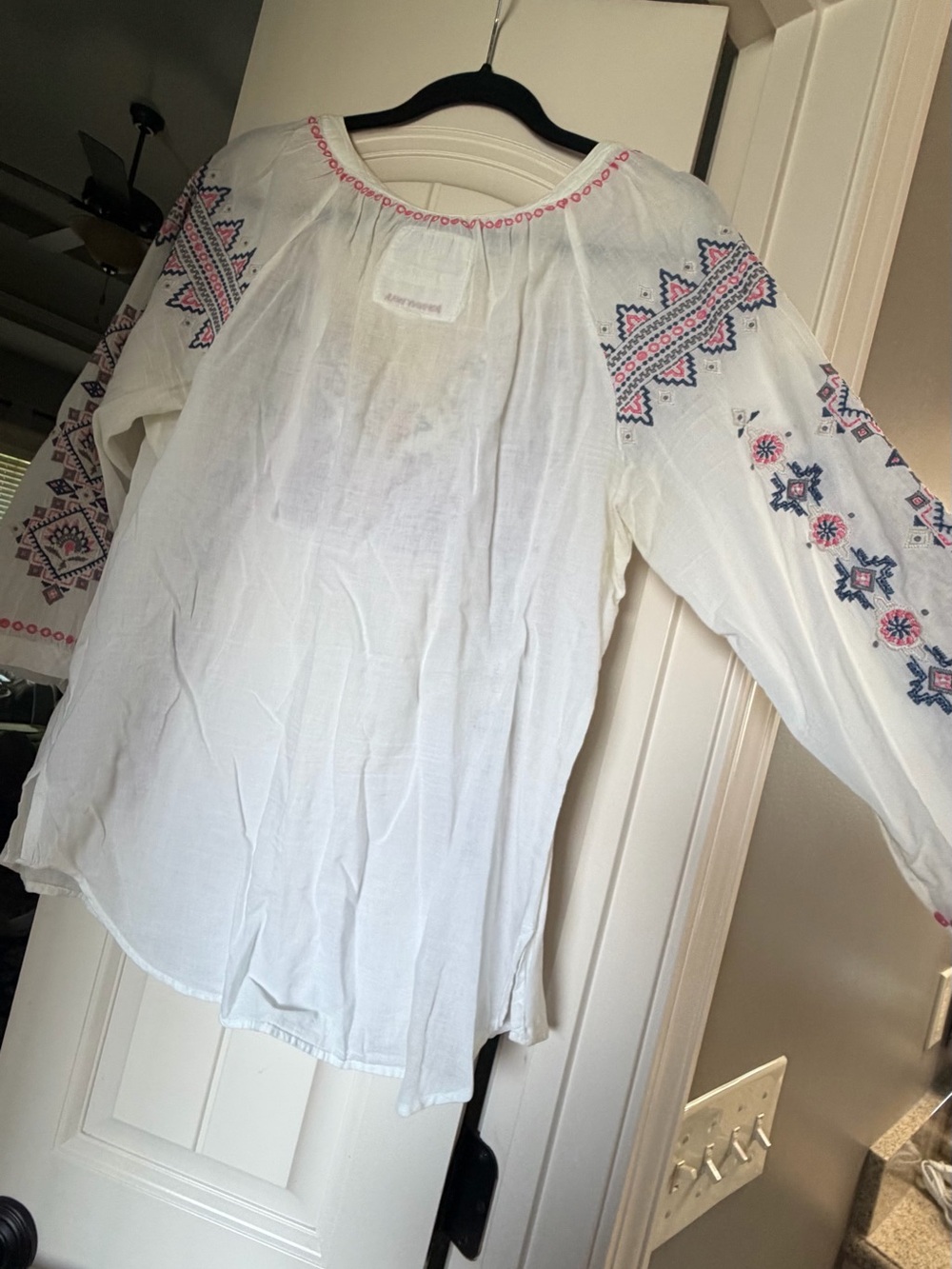 Johnny Was White Tunic with Pink and Navy Embroidery Accents - Picture 5 of 5